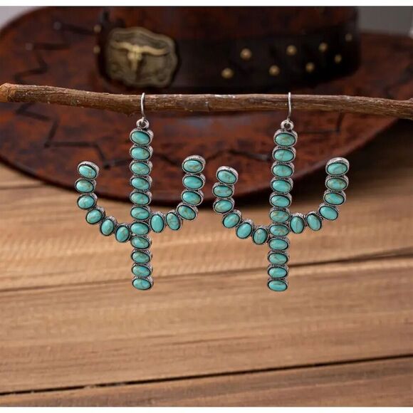 Unbranded Jewelry - Western Turquoise Cactus Dangle Earrings Rodeo Festival Aztec Ethnic